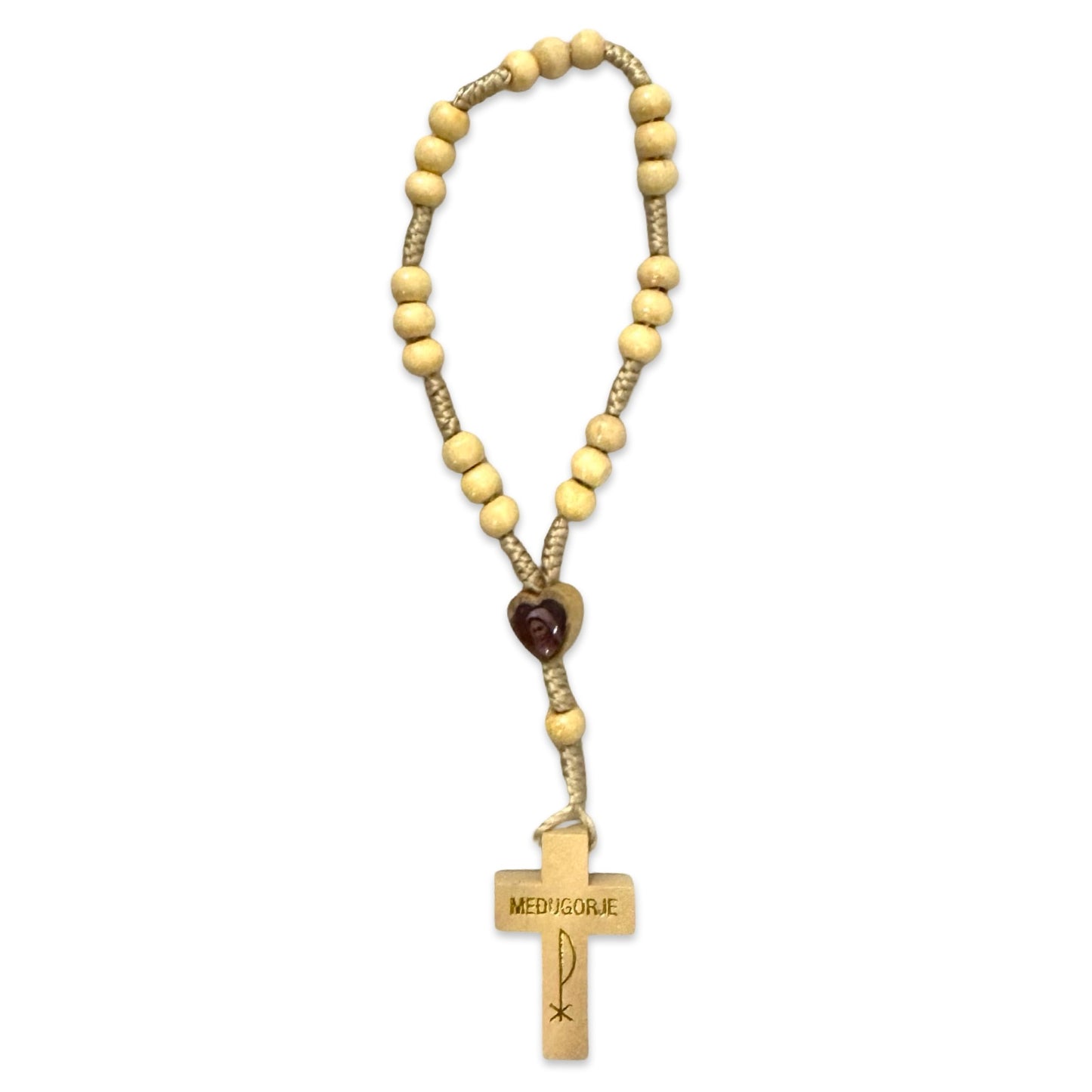 Wooden Queen of Peace Chaplet with Heart-Shaped Centerpiece