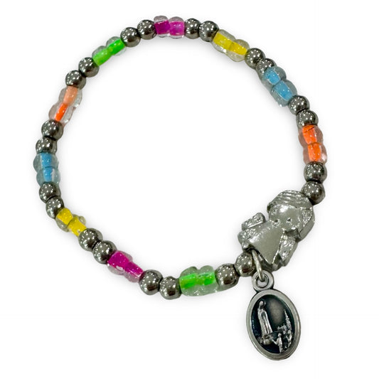 Multicolored Fatima Beaded Bracelet with Angel charm and Fatima Medal