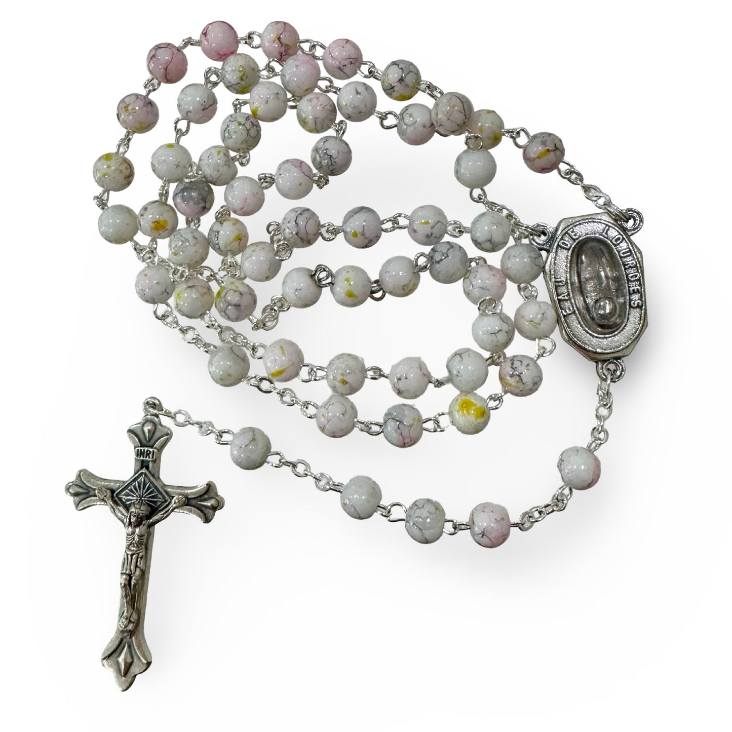 Pastel Marble Rosary with Water from Lourdes