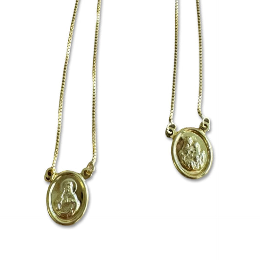 Gold Oval Scapular Necklace - Front and Back