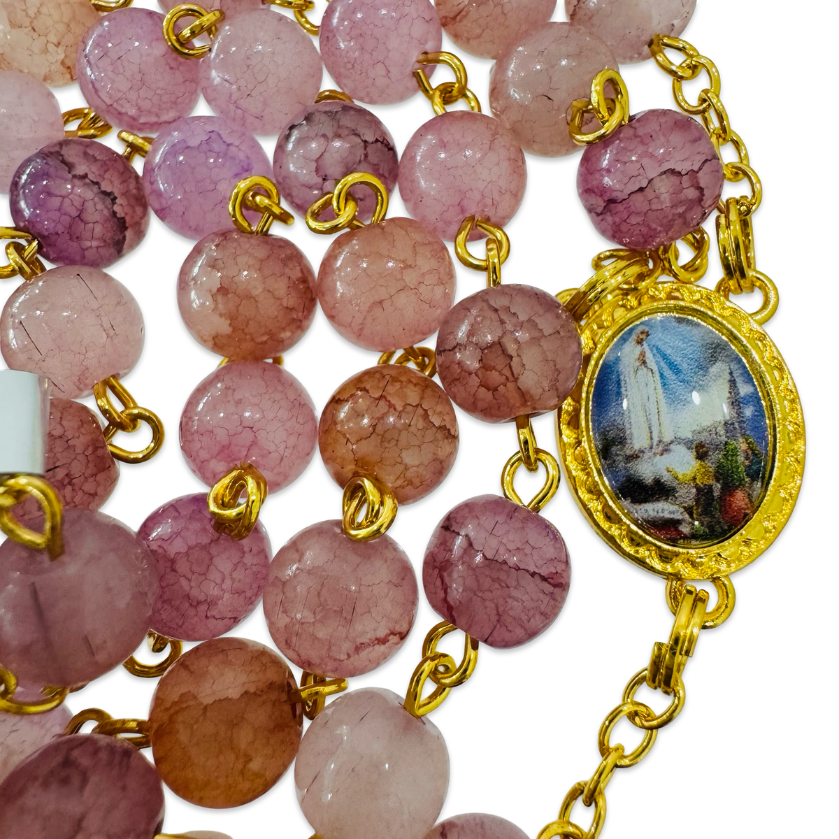 Pastel Marble Fatima Rosary with Gold Accents