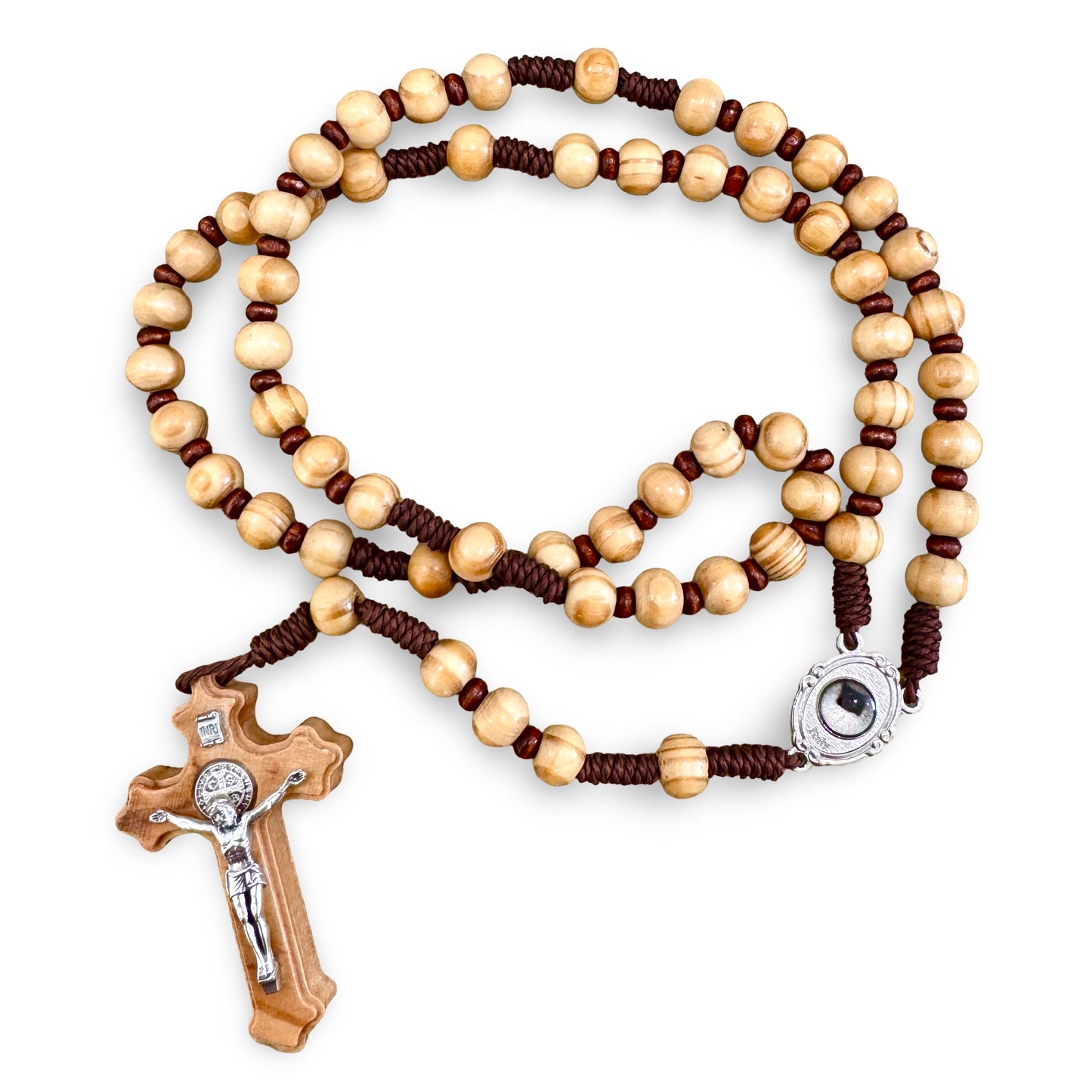 Padre Pio Wooden Rosary With Relic