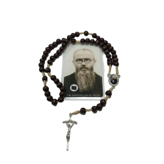 St. Maximilian Kolbe Rosary with Relic Holy Card