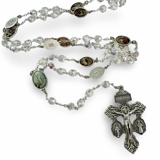 Crystal Stations of the Cross Chaplet with Colored Medals and Pardon Crucifix