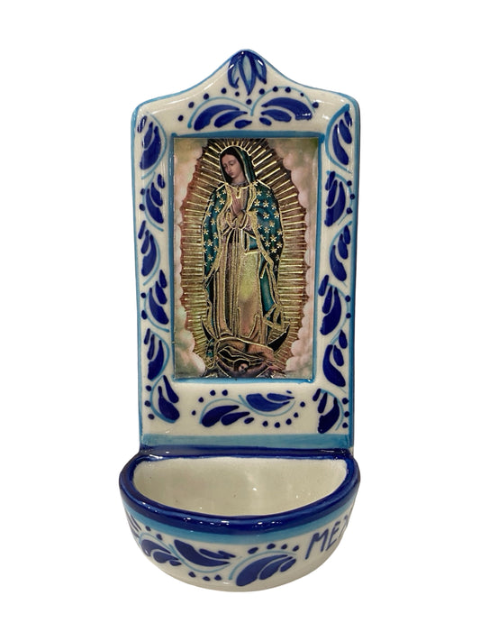 Our Lady of Guadalupe Ceramic Painted Holy Water Font