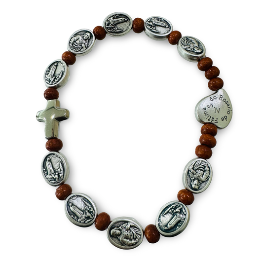 Brown Beaded Bracelet with Sacred Heart Medals