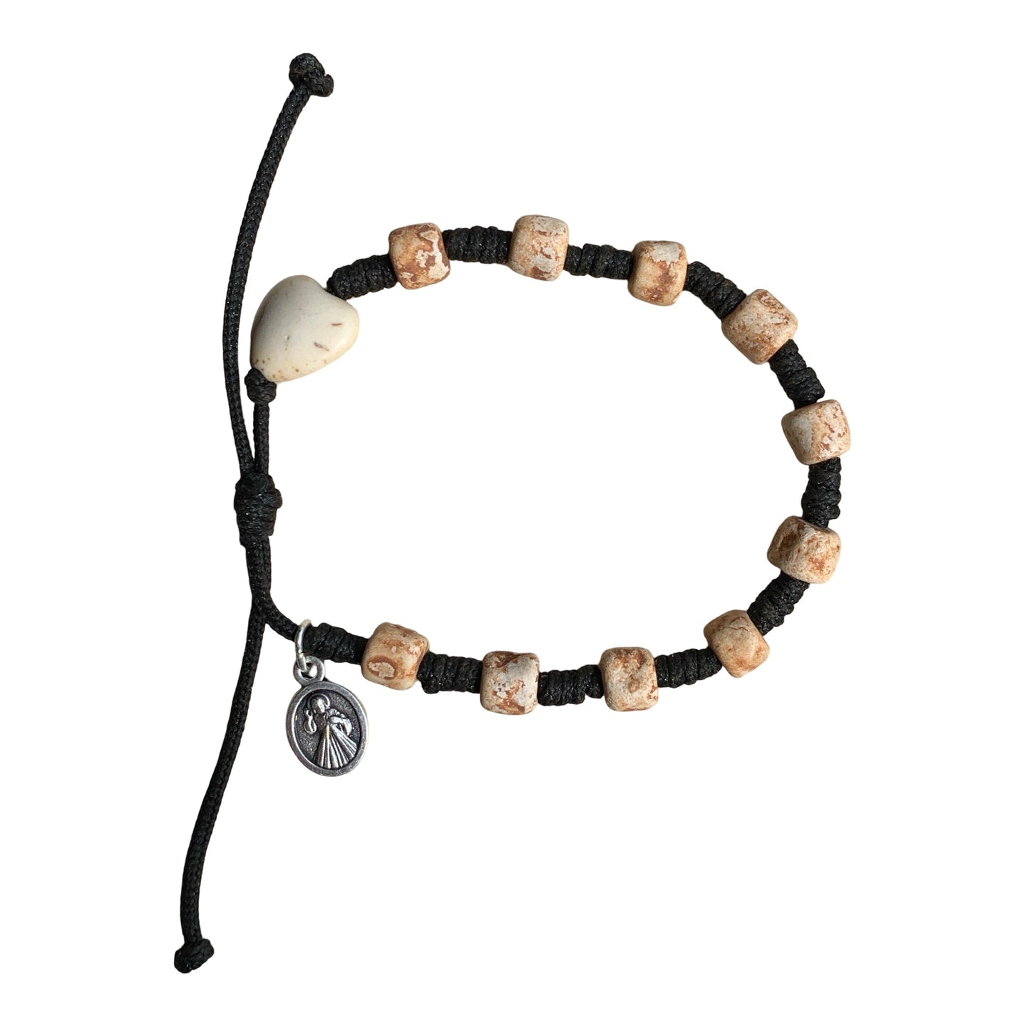 Stone Decade Rosary Bracelet with Stone Heart Accent