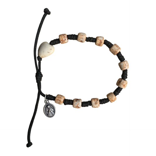 Stone Decade Rosary Bracelet with Stone Heart Accent