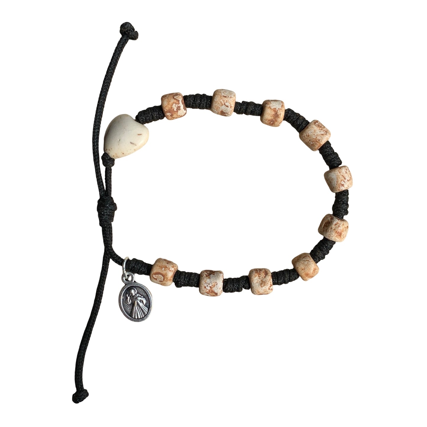 Stone Decade Cord Bracelet with Stone Heart Accent