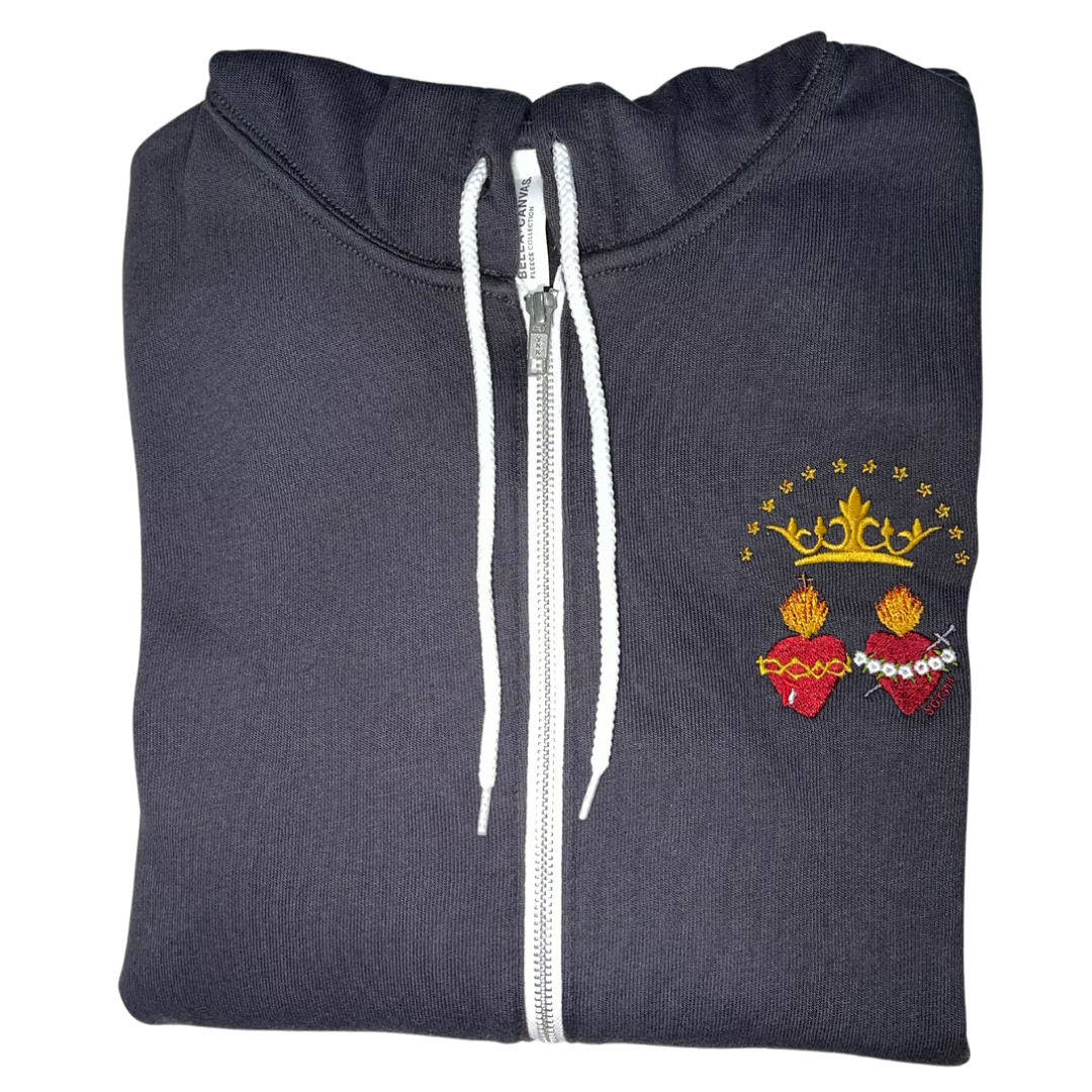 Two Hearts Embroidered Zip-up Sweater by SCTJM