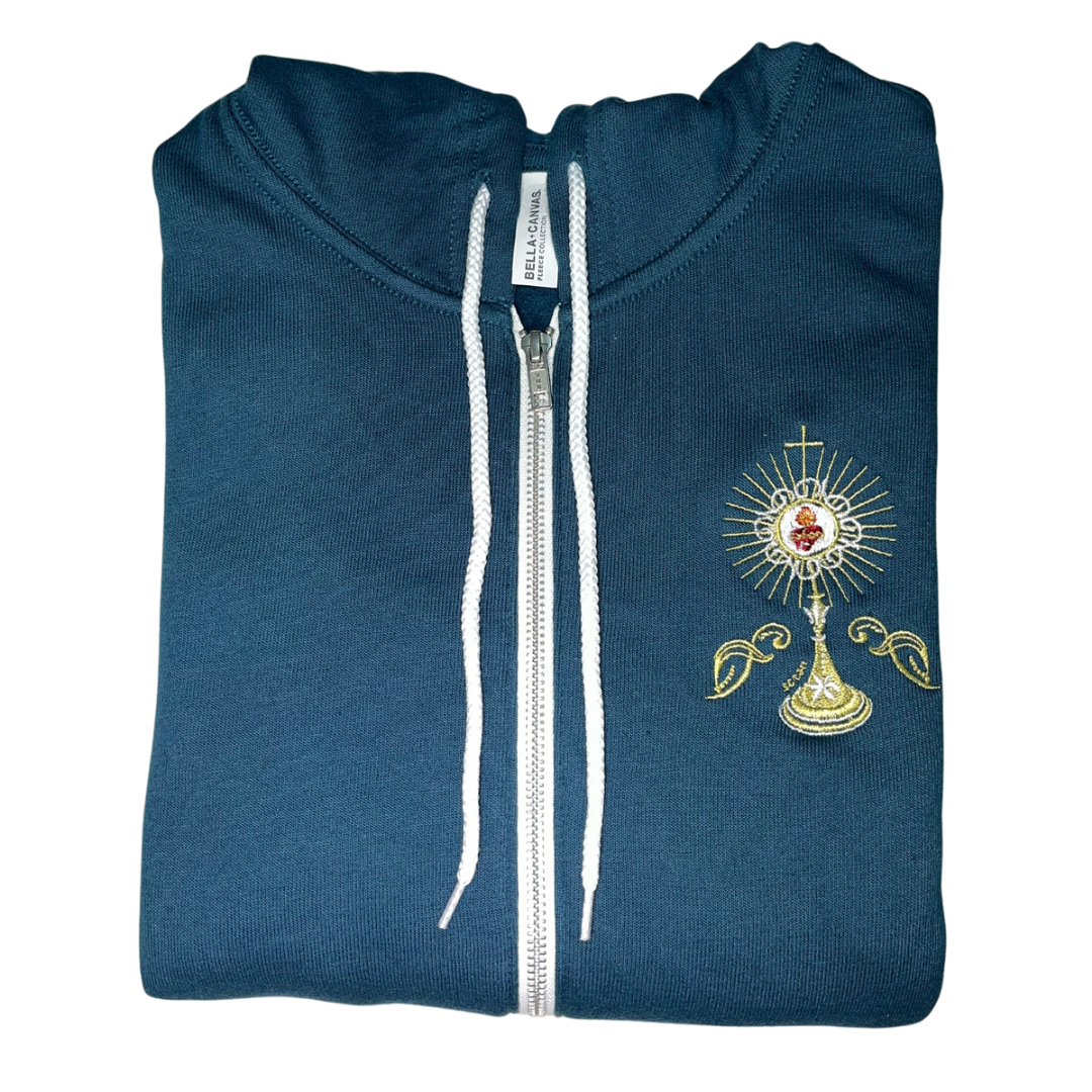 Sacred Heart Monstrance Embroidered Zip-up Sweater by SCTJM