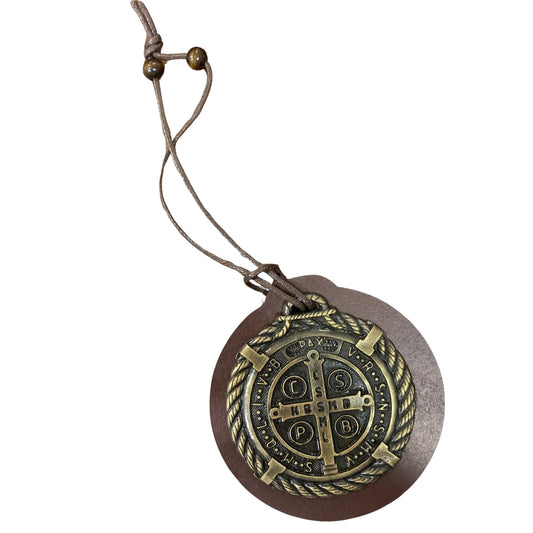 Dark Wood Hanging St. Benedict Medal