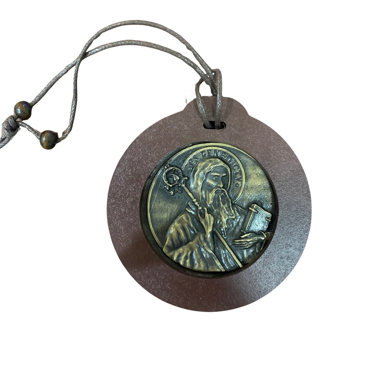 Dark Wood Hanging St. Benedict Medal