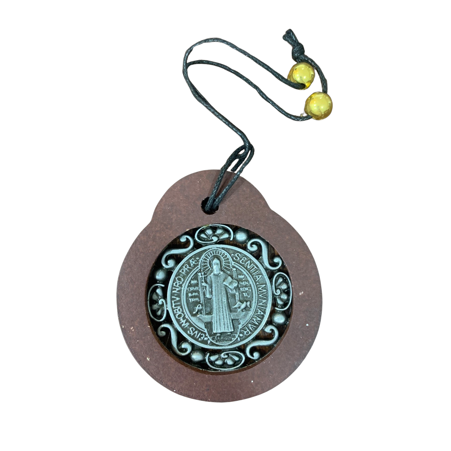 Dark Wood Hanging St. Benedict Medal