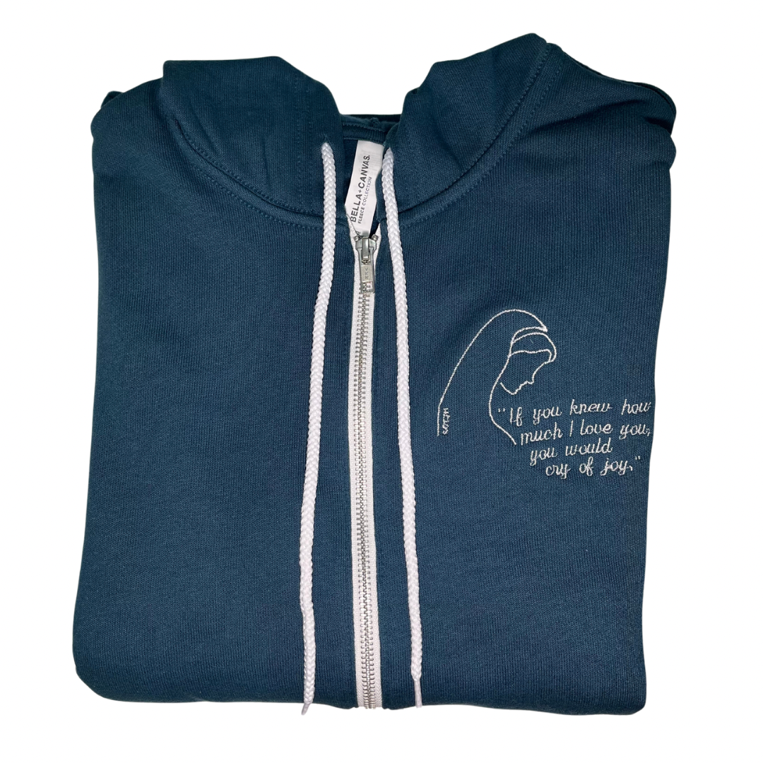 Love of Our Lady Embroidered Zip-up Sweater by SCTJM