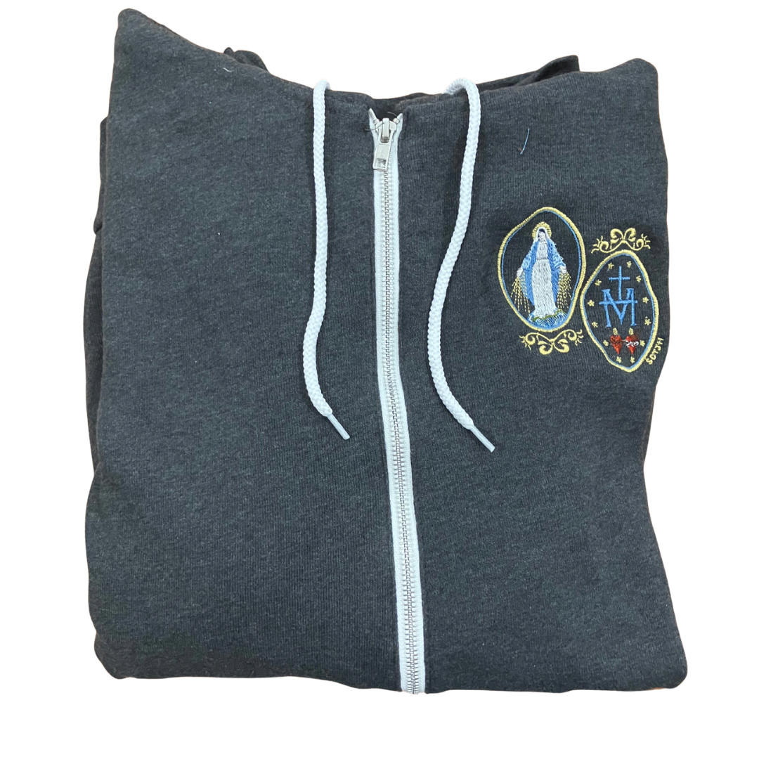 Miraculous Medal Embroidered Zip-up Sweater by SCTJM
