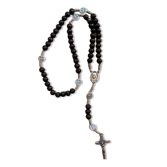 Dark Wood Bead St. Benedict Rosary with Soil