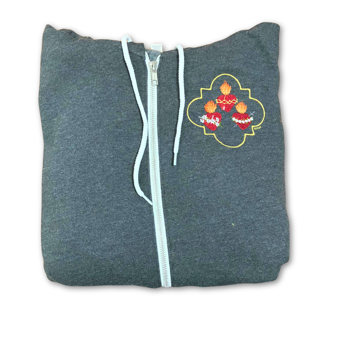 Jesus, Mary, and Joseph Embroidered Zip-up Sweater by SCTJM