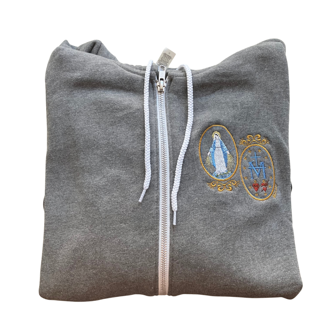 Miraculous Medal Embroidered Zip-up Sweater by SCTJM
