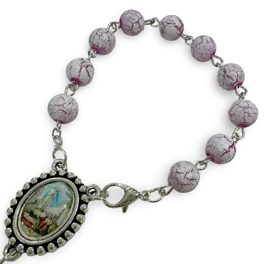 Fatima Decade Rosary with Frosted Crackle Beads and Clasp