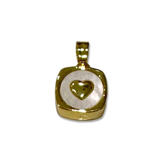 Gold and Mother of Pearl Square Heart Pendant