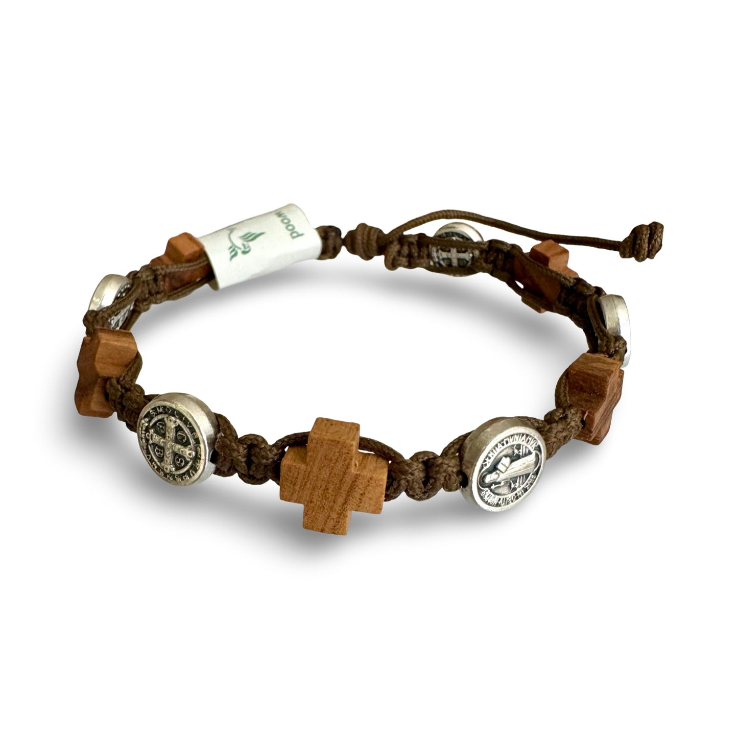 Wood Cross and St. Benedict Medal Decade Rosary Bracelet of Assorted Colors