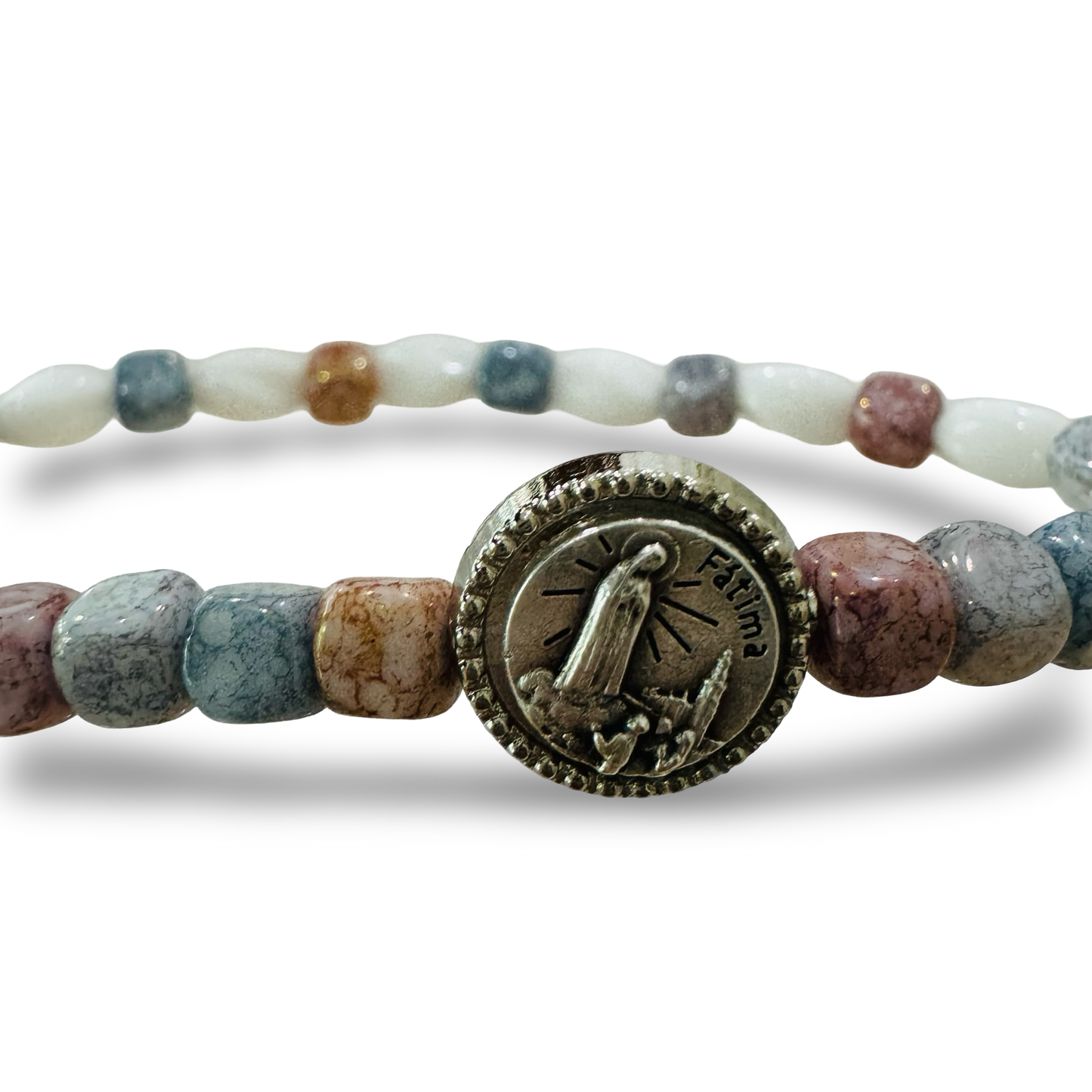 Multicolored Stone Bracelet with Fatima Medal