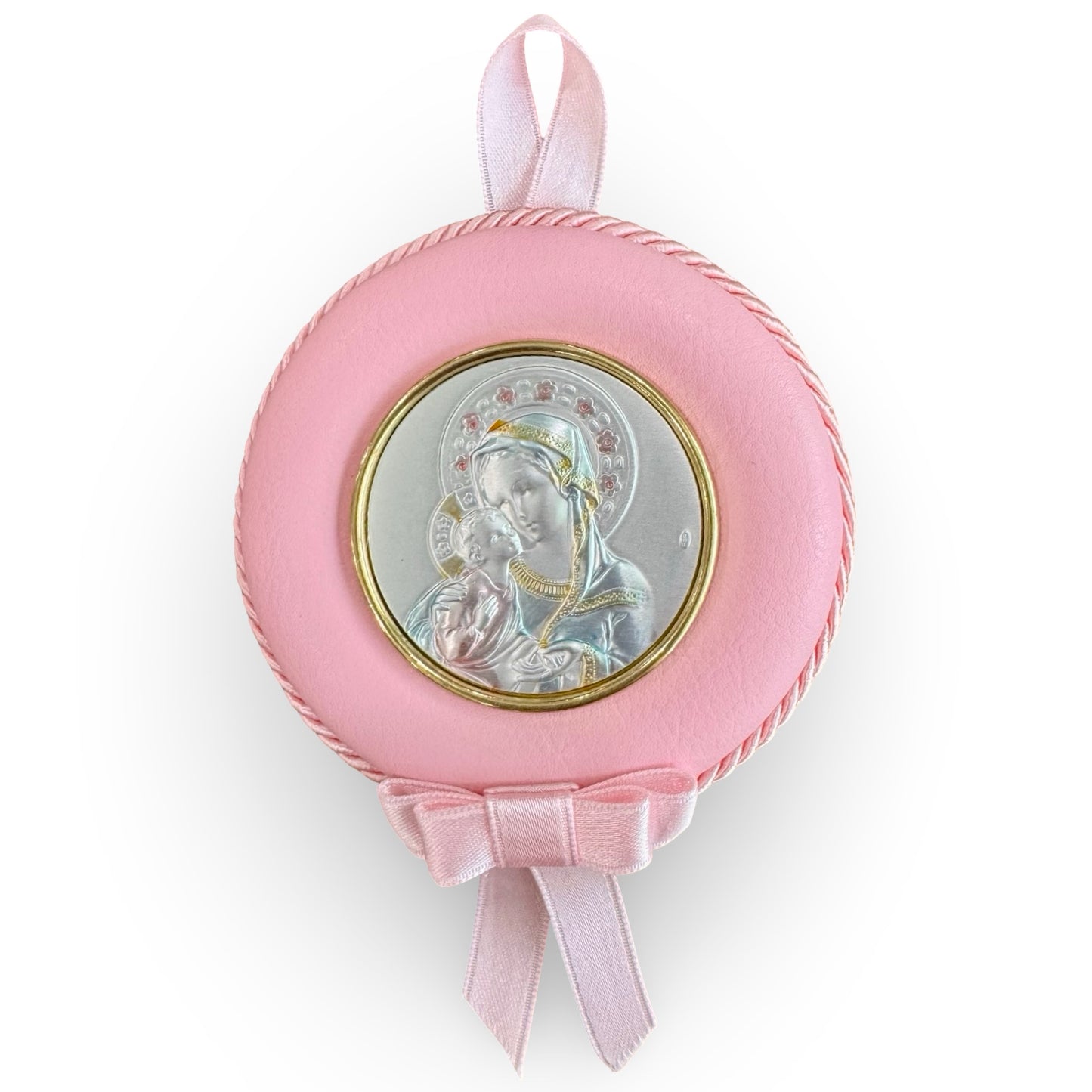 Circular Our Lady of Tenderness Crib Silver Medallion