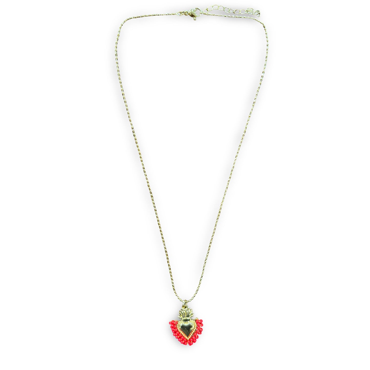 Gold Heart Necklace with Beaded Accents