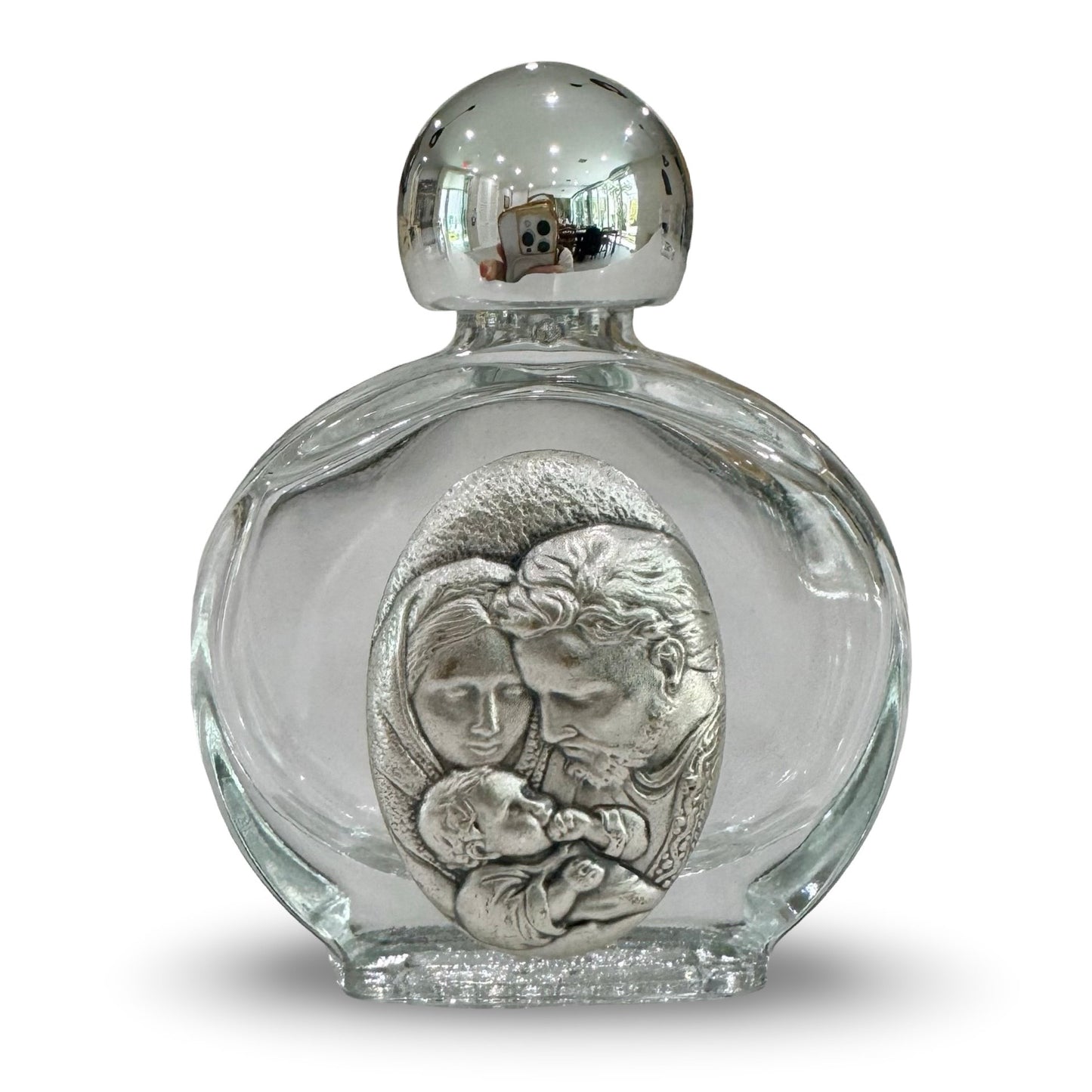 Holy Family Oval Glass Holy Water Bottle