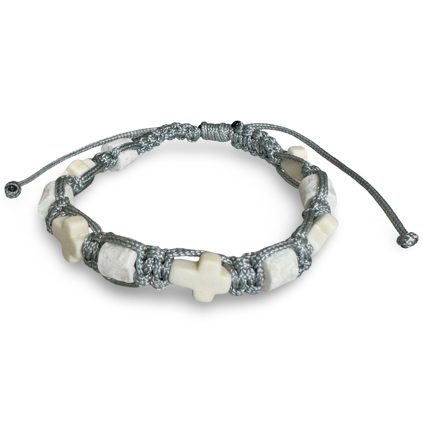 Stone and Cross Braided Cord Decade Rosary Bracelet of Assorted Colors