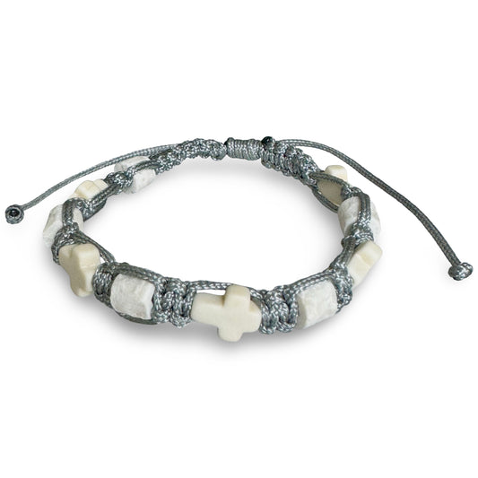 Stone and Cross Braided Cord Decade Rosary Bracelet of Assorted Colors