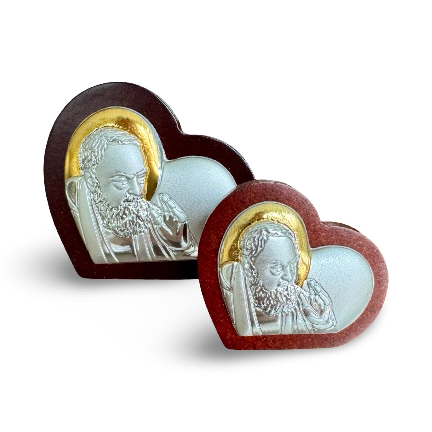 Heart-Shaped Silver Image of St. Padre Pio Blessing