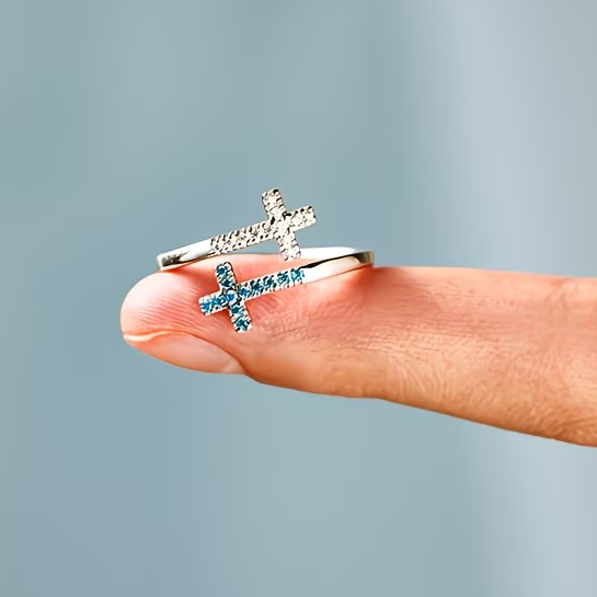 Aqua Double Cross Ring