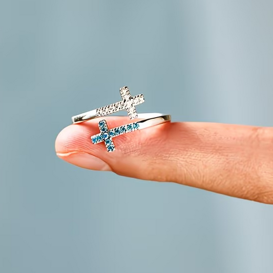 Aqua Double Cross Ring