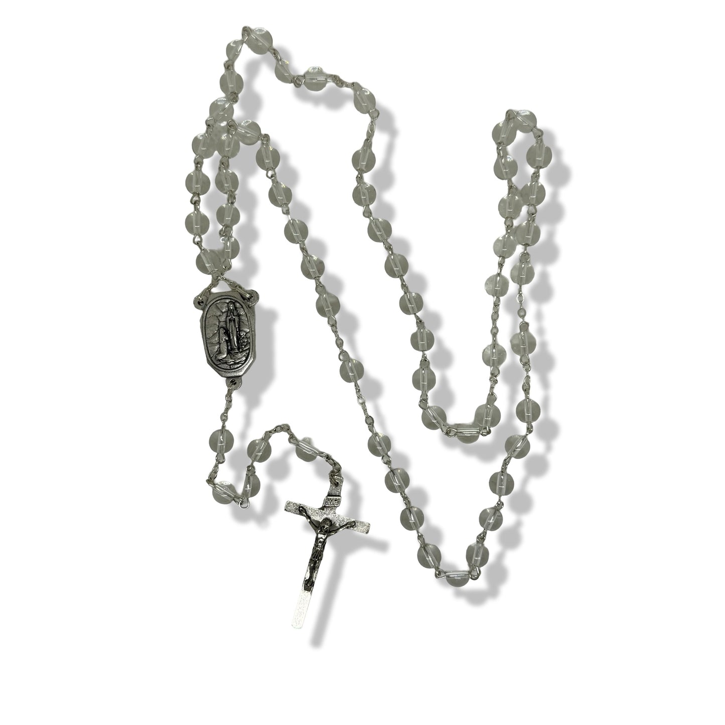 Clear Lourdes Rosary with Water