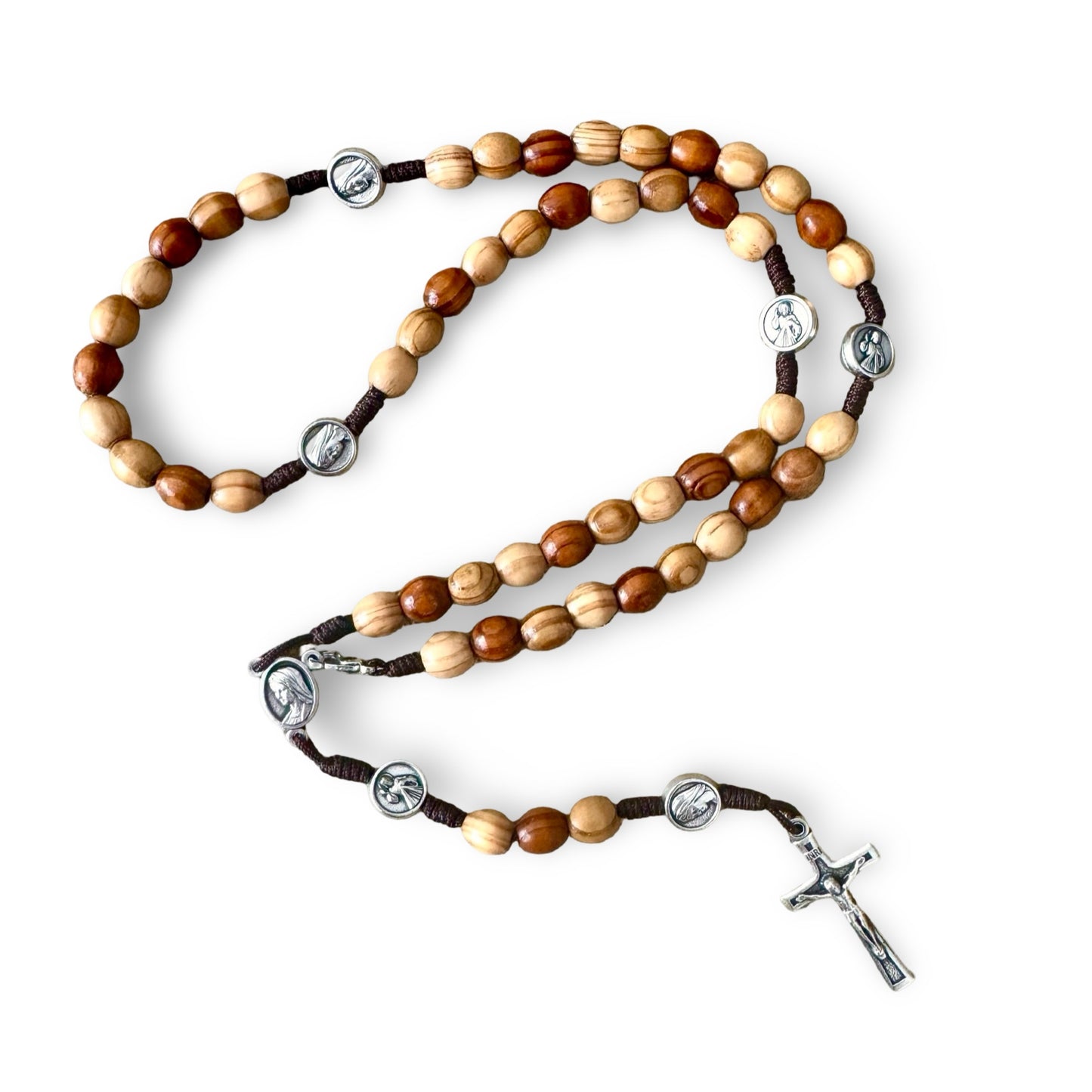 Simple Two-Toned Wood Queen of Peace Rosary