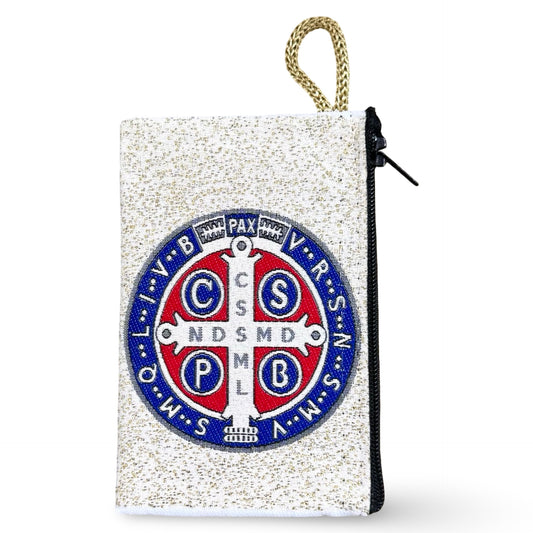 Cream St. Benedict Pouch with Gold Accents