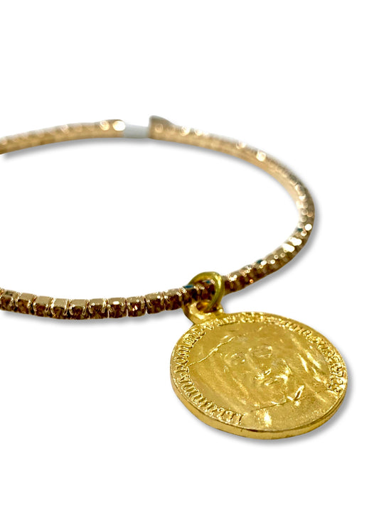 Gold Face of Jesus Rhinestone Bracelet