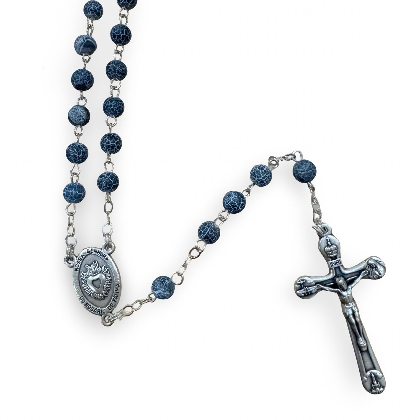 Fatima and Sacred Heart Rosary with Frosted Crackle Beads of Assorted Colors