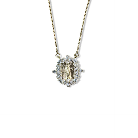 Gold Fatima Necklace with Rhinestone Border