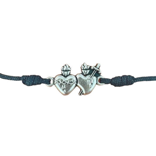 Two Hearts Medal Cord bracelet with Medal of Our Lady