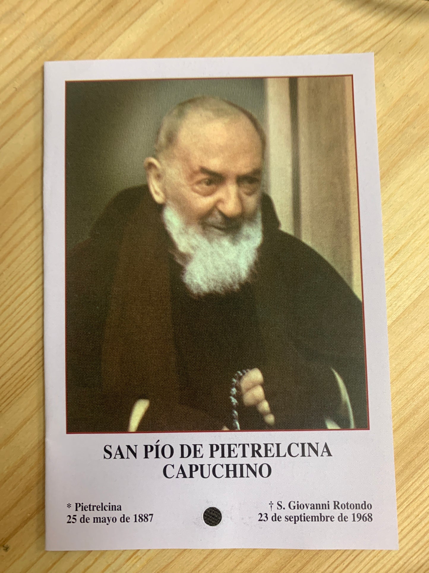 Padre Pio Prayer Card with Relic