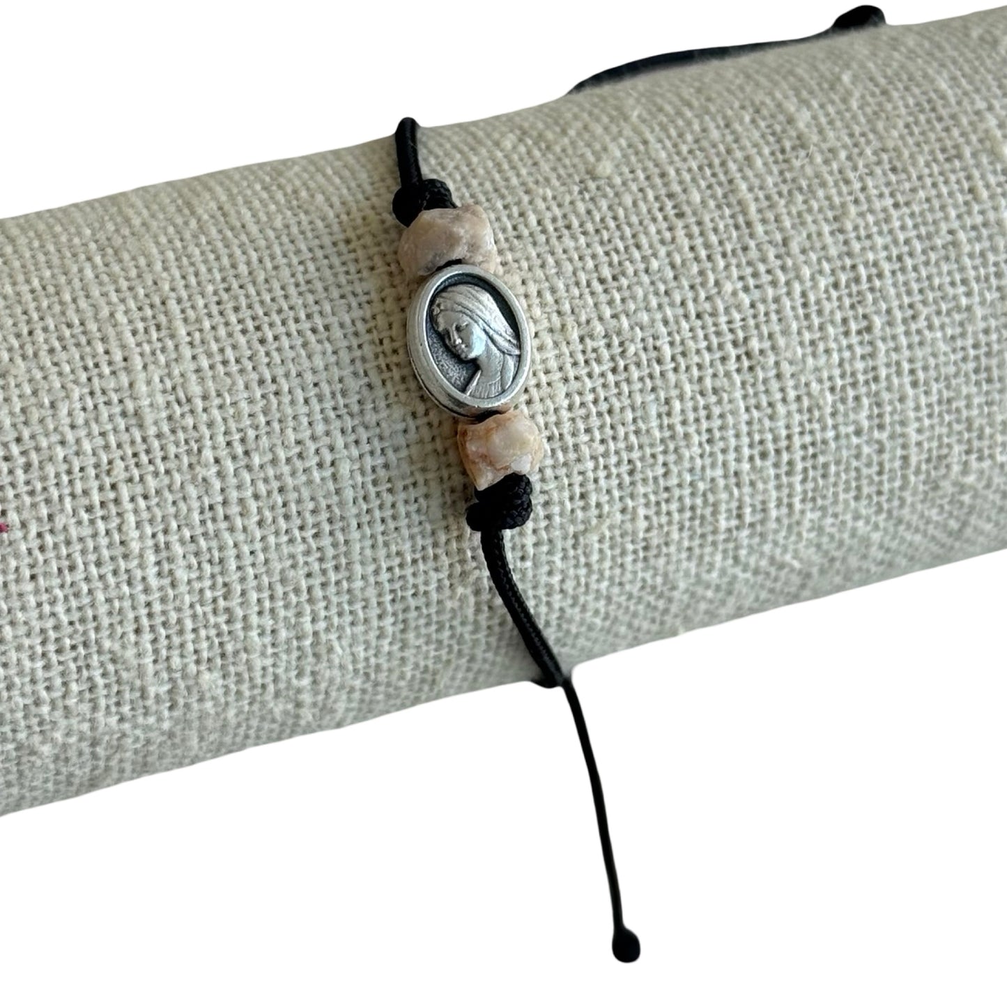 Our Lady Queen of Peace and Divine Mercy Medal and Stone Cord Bracelet