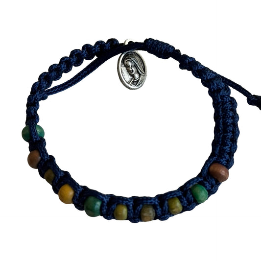 Queen of Peace Cord Bracelet With Colored Wooden Beads