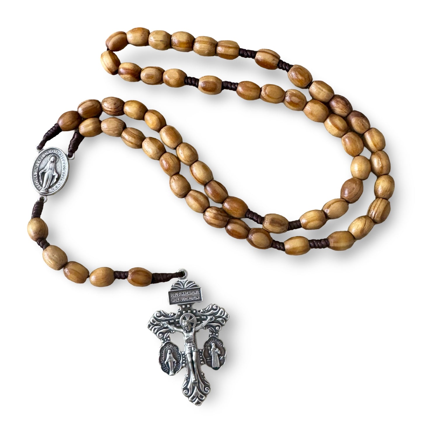 Olive Wood Miraculous Medal and Pardon Crucifix Rosary