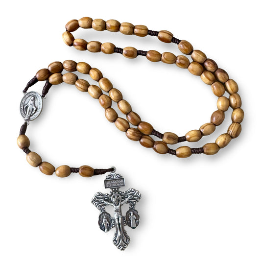 Olive Wood Miraculous Medal and Pardon Crucifix Rosary