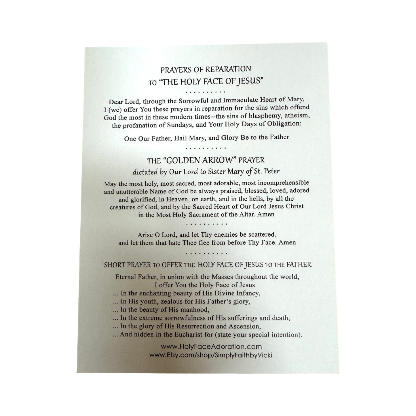 "The Holy Face of Jesus" Holy Card with Prayers