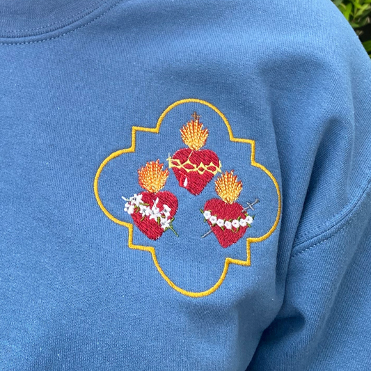 Jesus, Mary, and Joseph Embroidered Crewneck Sweater by SCTJM