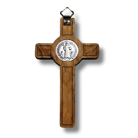 Etched St. Benedict Olive Wood Crucifix